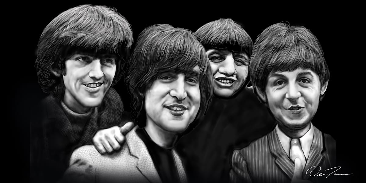 The Fab 4 - The Beatles Caricature (B&W)