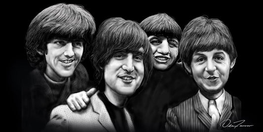 The Fab 4 - The Beatles Caricature (B&W)