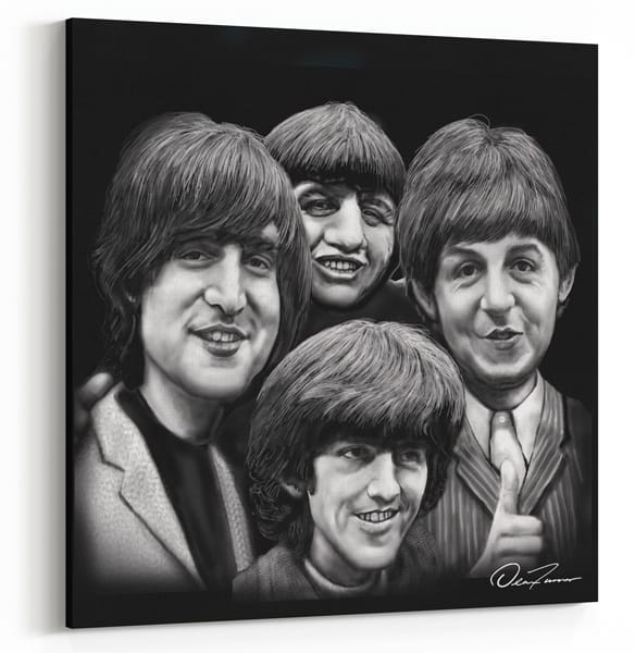 The Fab 4 - The Beatles Caricature (B&W)