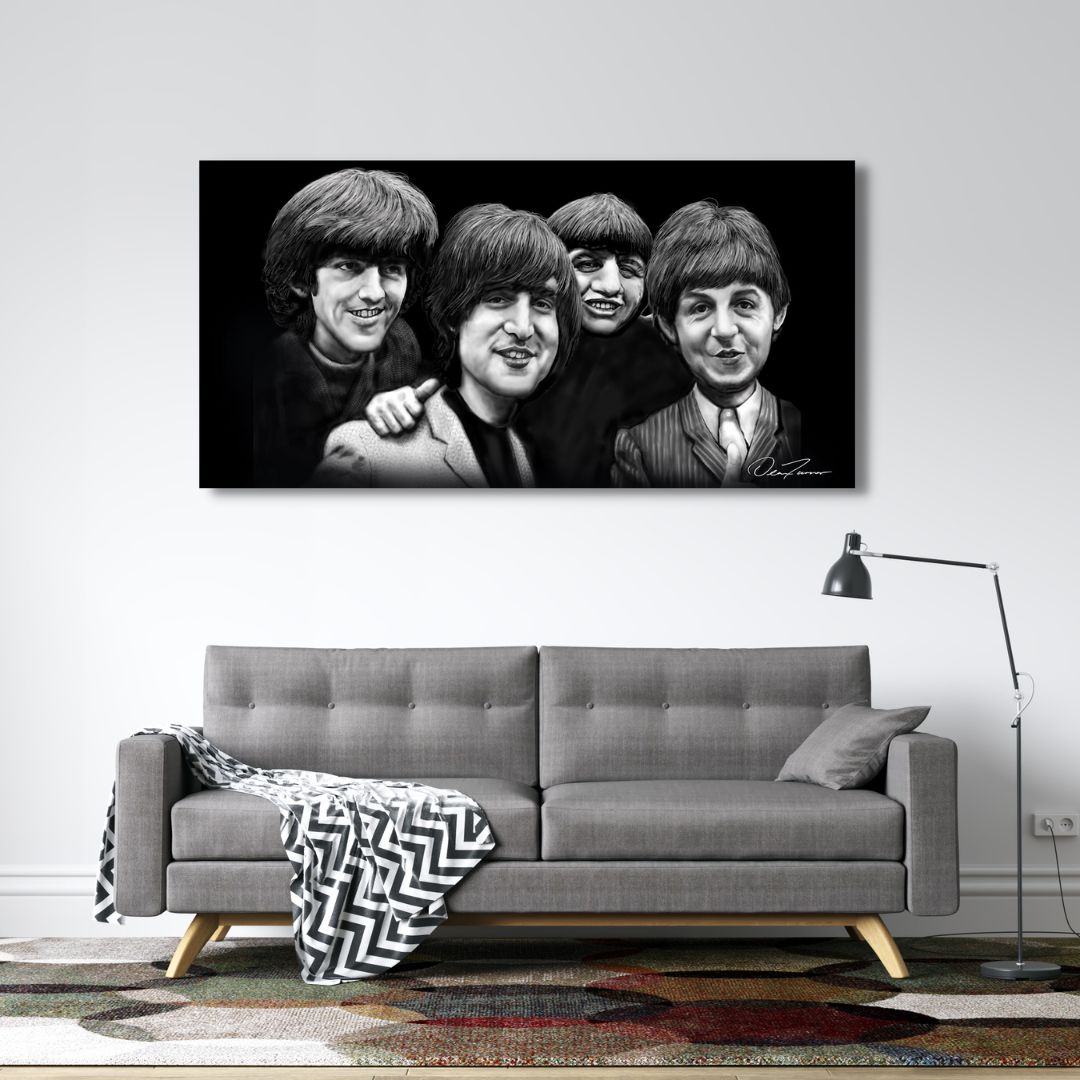 The Fab 4 - The Beatles Caricature (B&W)