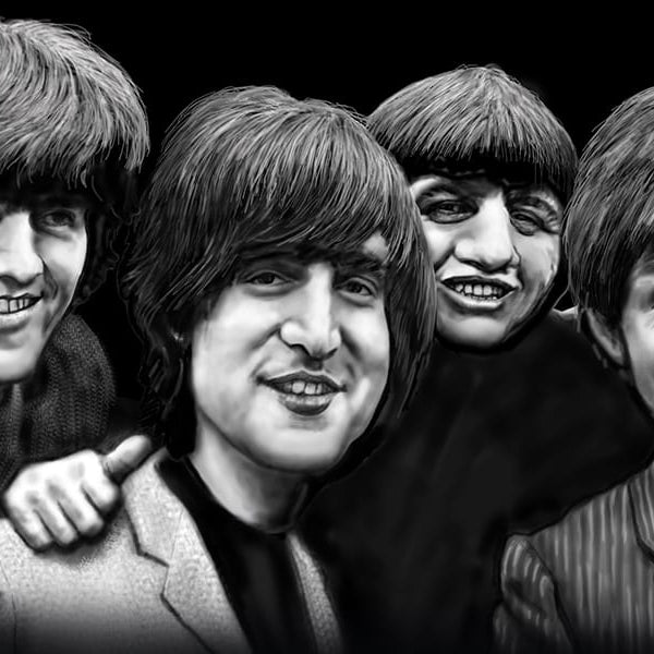 The Fab 4 - The Beatles Caricature (B&W)