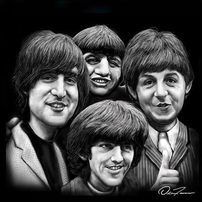 The Fab 4 - The Beatles Caricature (B&W)